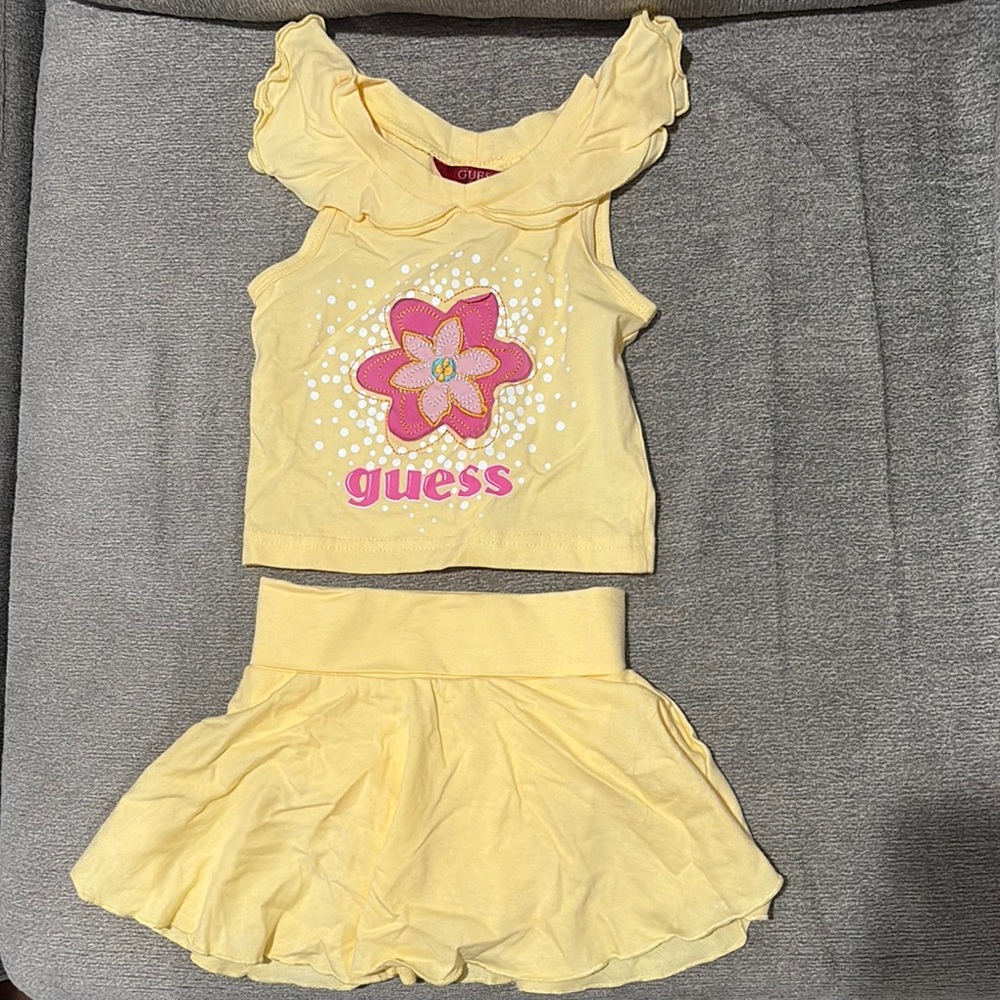 Guess Light Yellow Toddler Set with Floral Design